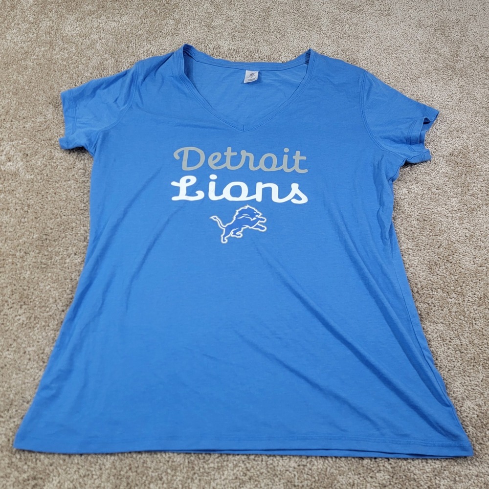 NFL Team Apparel Detroit Lions Womens XL Blue V-Neck Sleepwear Graphic T-Shirt
